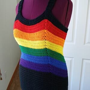 Rainbow Racerback Tank Top OSFA 1X - 4X crochet retro premade plus size